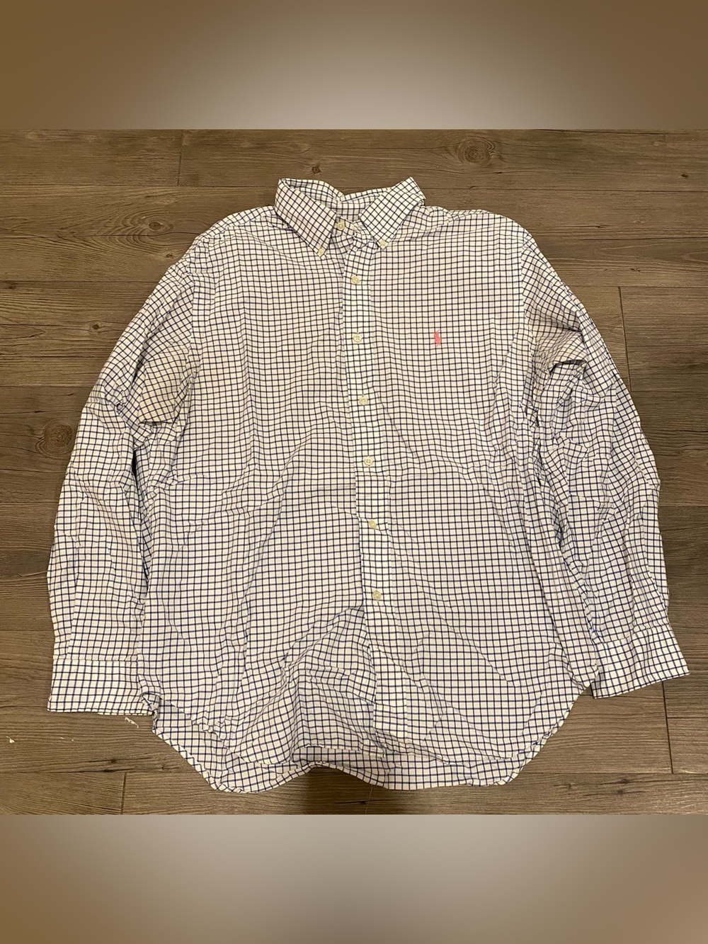 Ralph Lauren white and blue checkered button-up shirt
